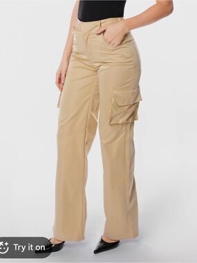 Brashali Vancouver Satin Tan Cargo Pants Size S, 4